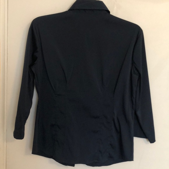 Navy Blue Nylon/Spandex Button Down Collared Top - Picture 2 of 8